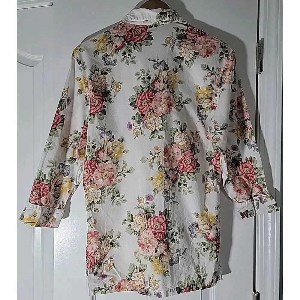 VICTORIA'S SECRET Gold Label Vtg Floral Pajama Set W/Long Shorts Modest Sz S HTF